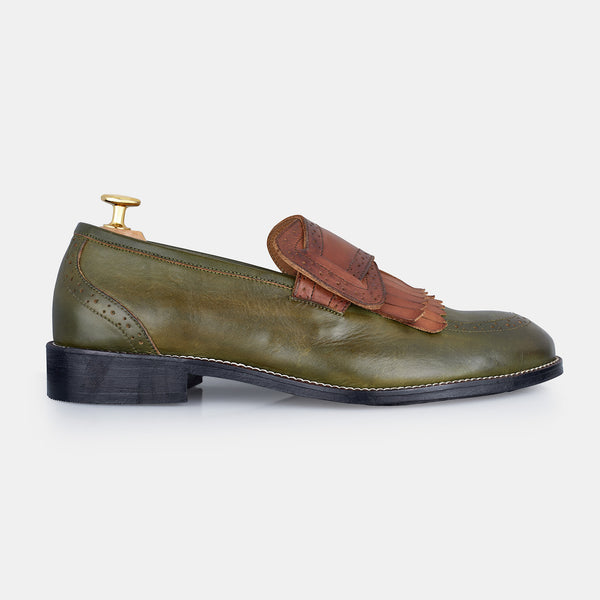 Light Green and Brown Hand Made Leather Shoes