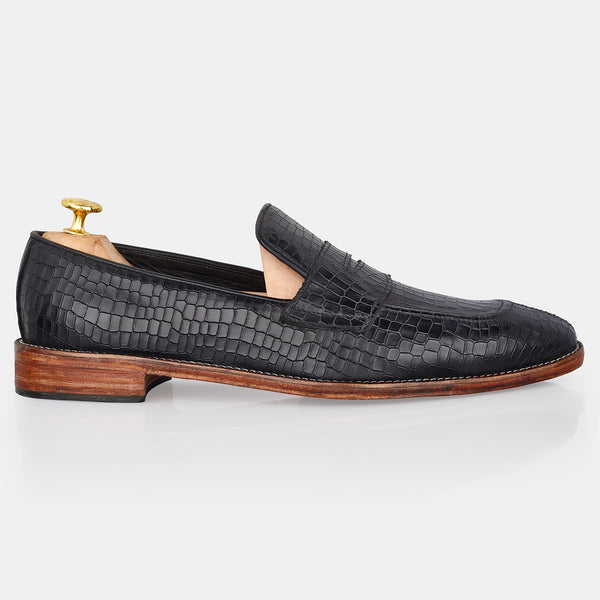 Black Croc Handmade Loafers Shoes