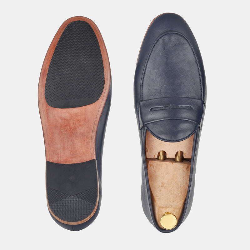 Blue Soft Leather Loafers