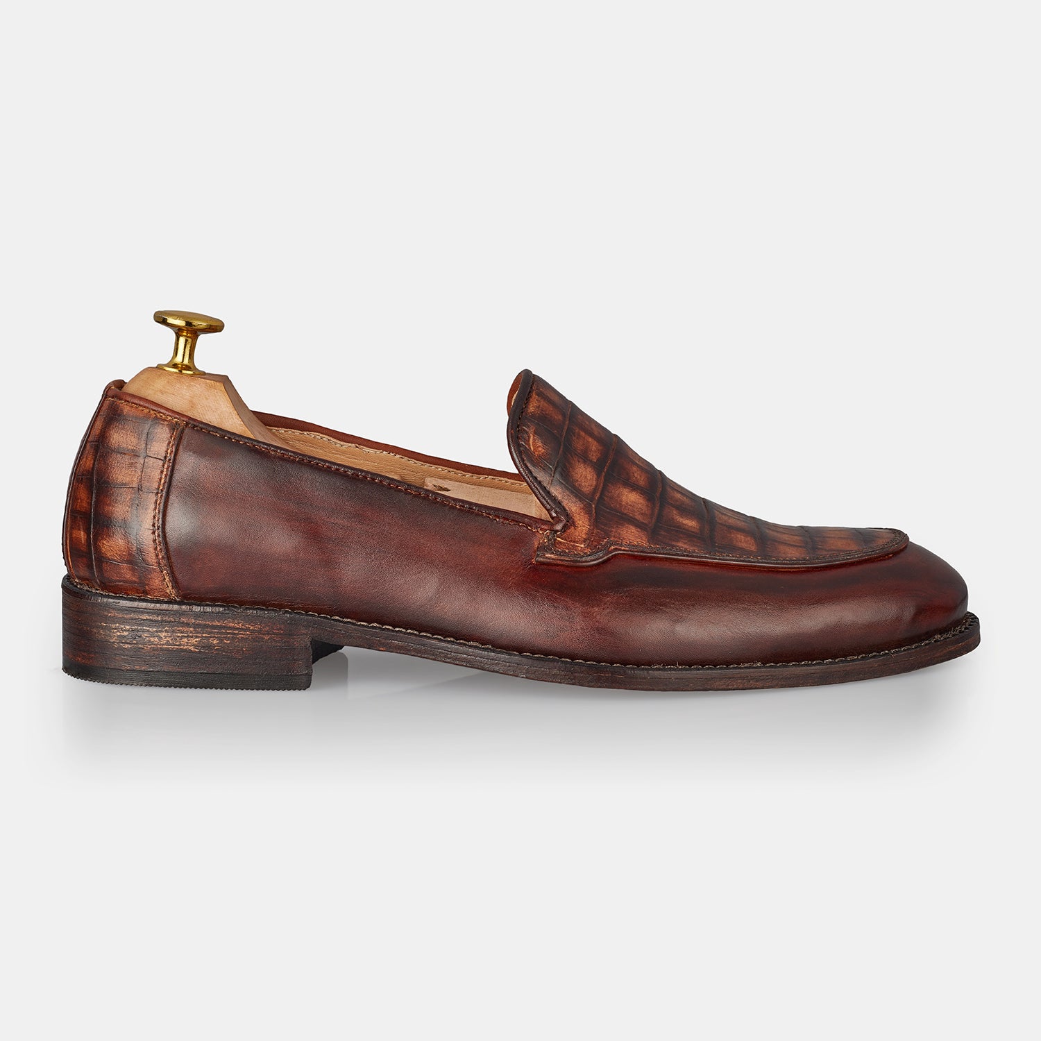Dark Brown Jones Croc Leather Loafers