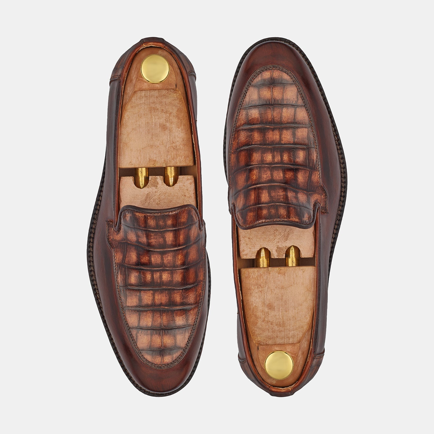 Dark Brown Jones Croc Leather Loafers