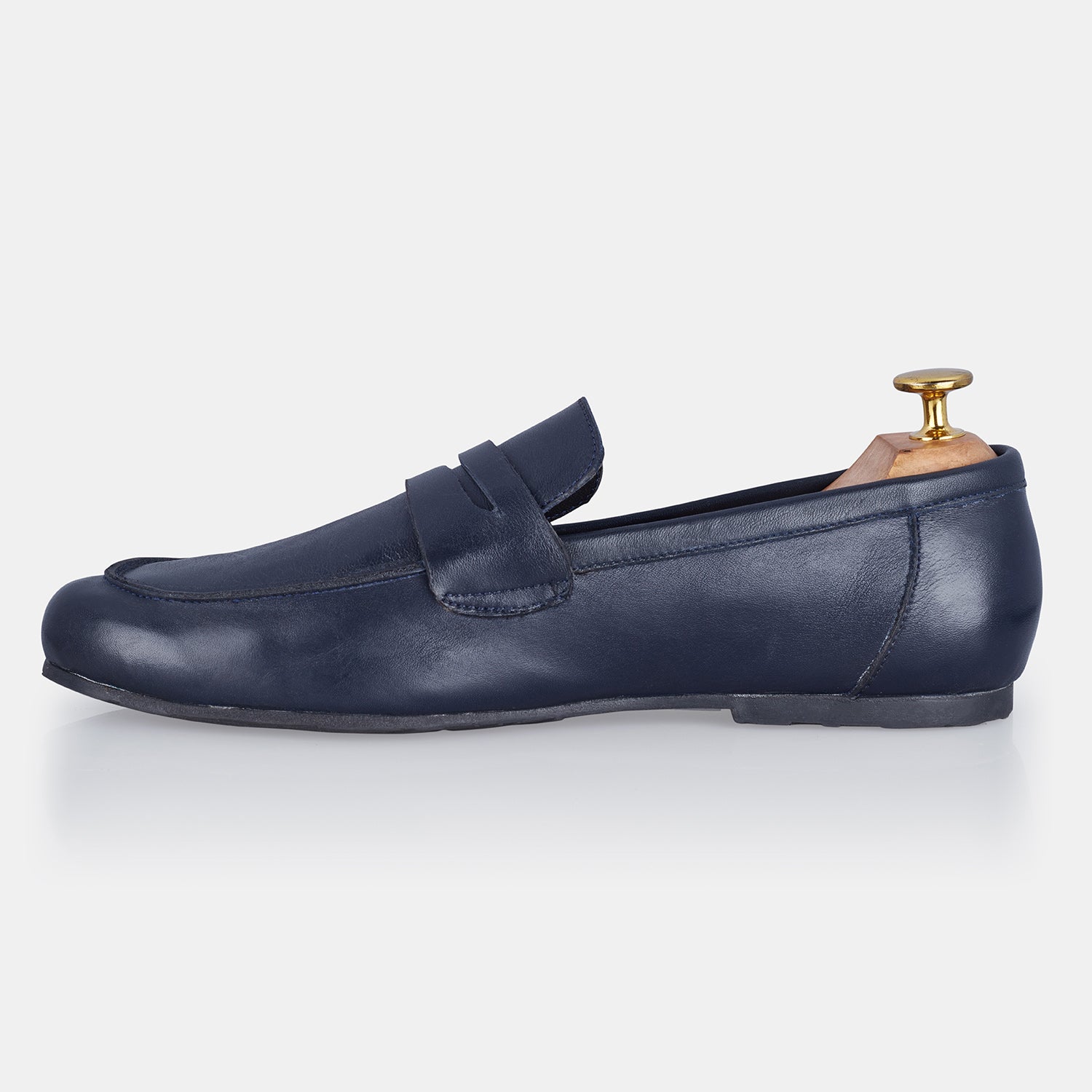 Navy Blue Smooth Leather Loafers