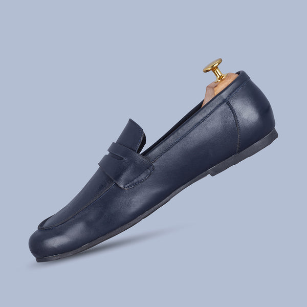 Navy Blue Smooth Leather Loafers