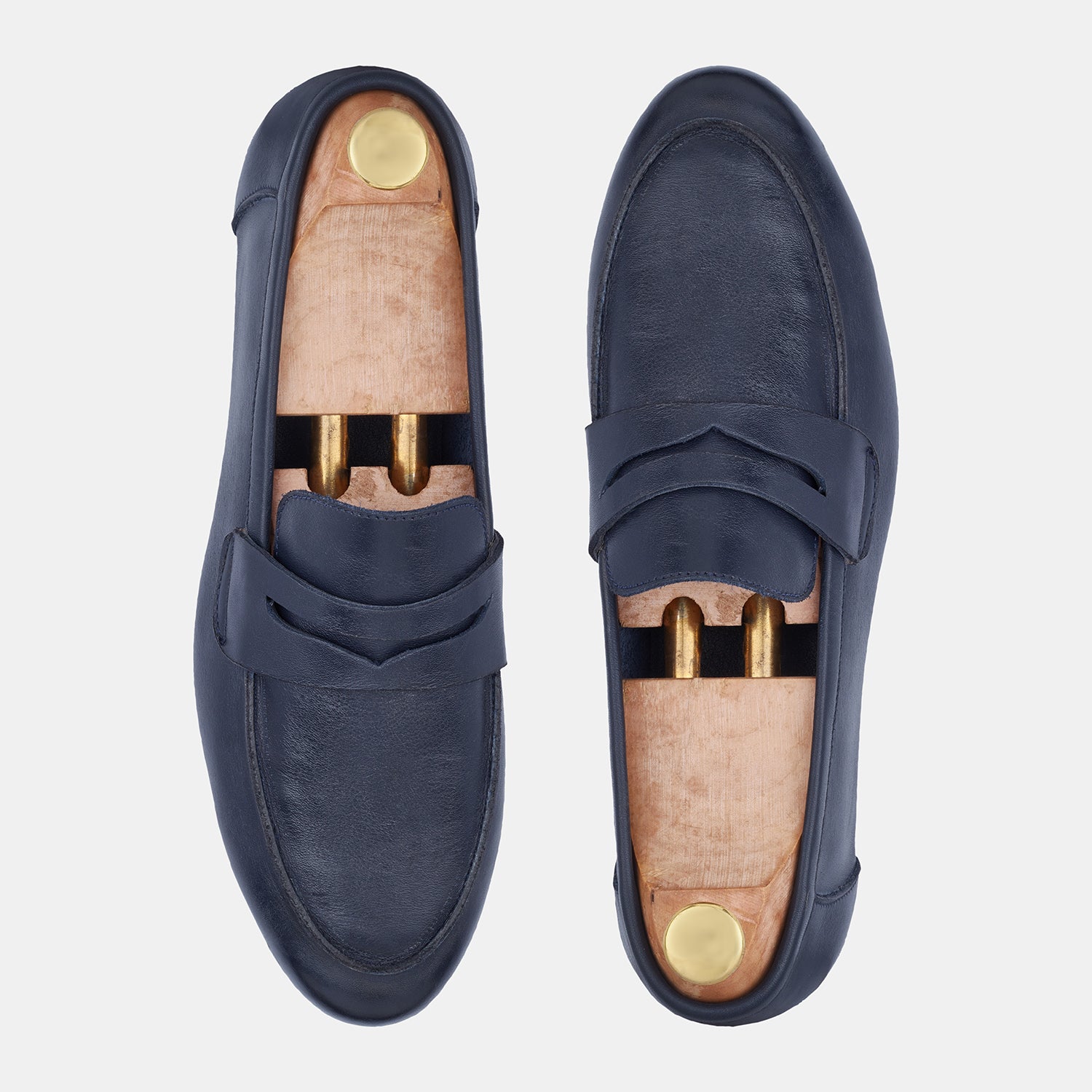Navy Blue Smooth Leather Loafers