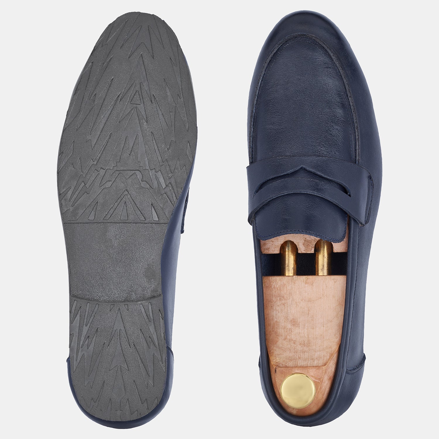 Navy Blue Smooth Leather Loafers