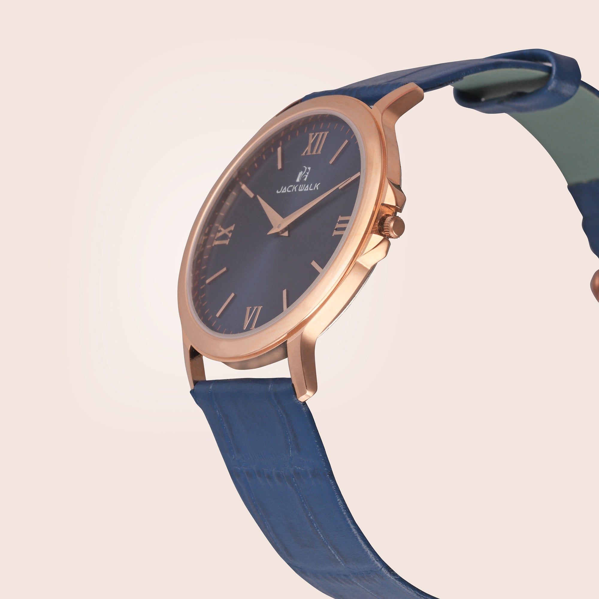 Gold case with blue lather Strap slim Watch for man