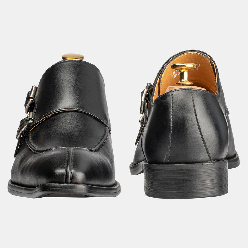 Leather Monk Black Shoes