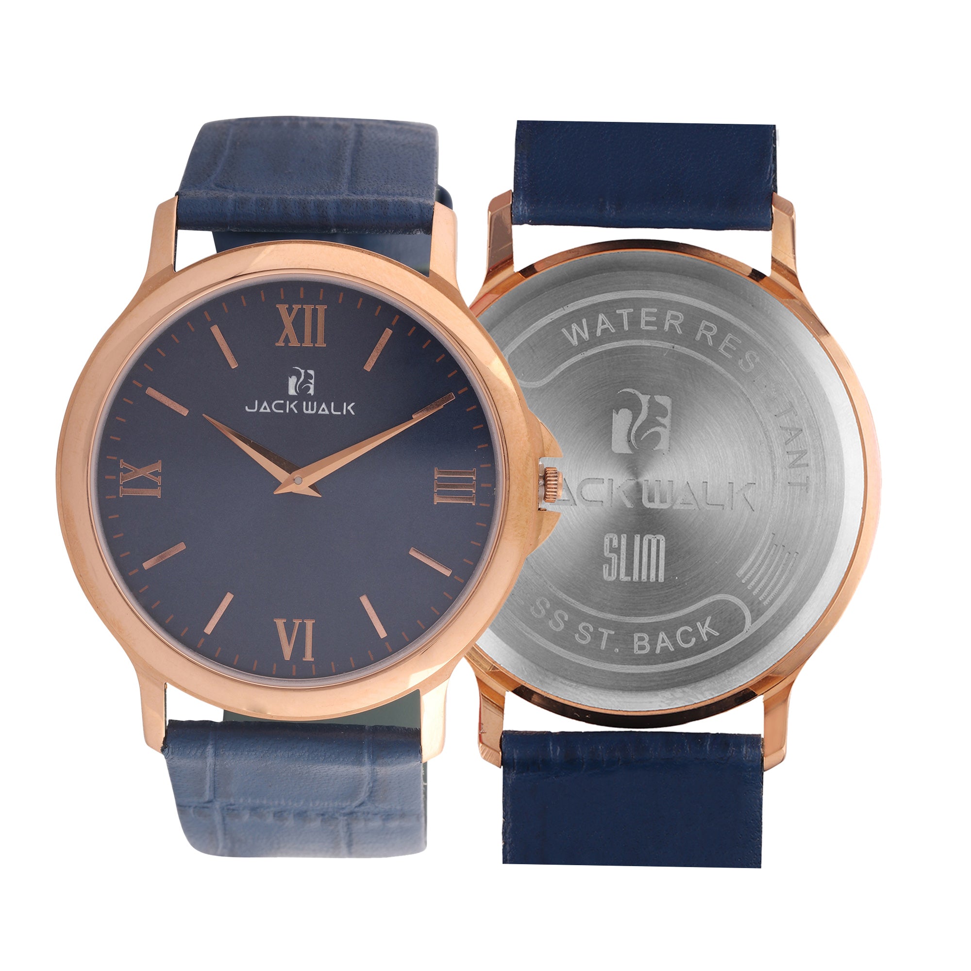 Gold case with blue lather Strap slim Watch for man