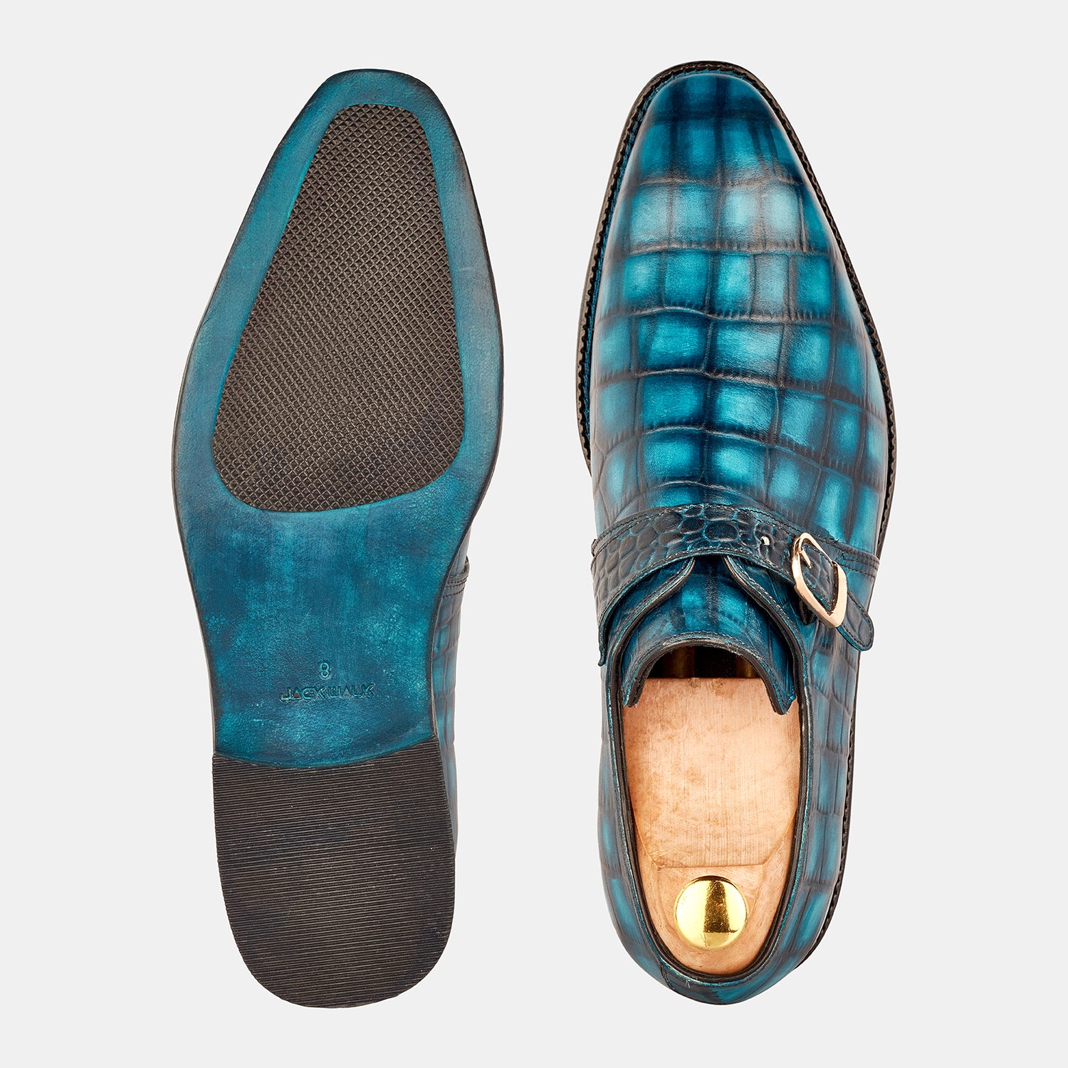 Aqua Blue John Wilson Crocodile Monk Shoes
