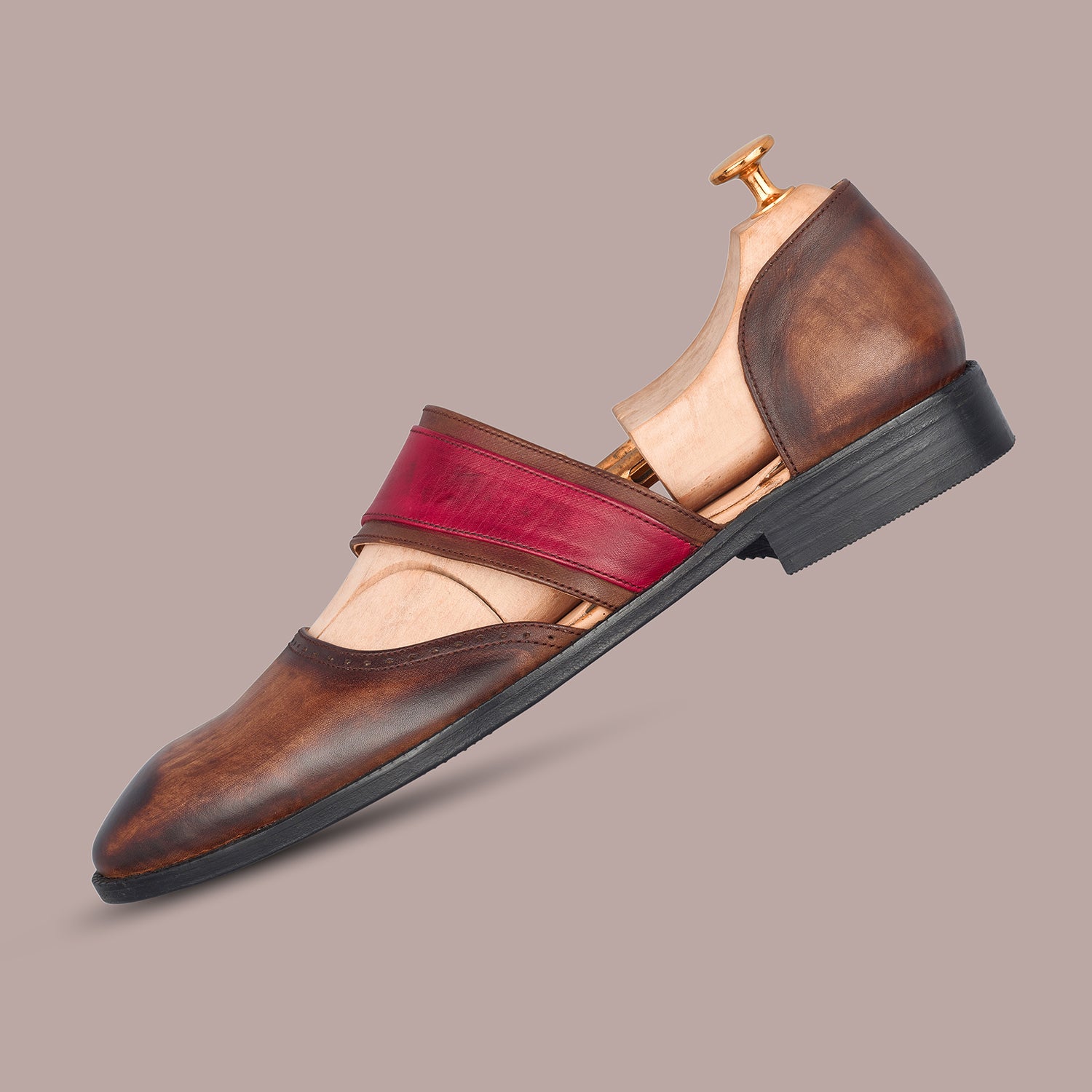 Red And Brown Woad Oak Marriage Function Shoes