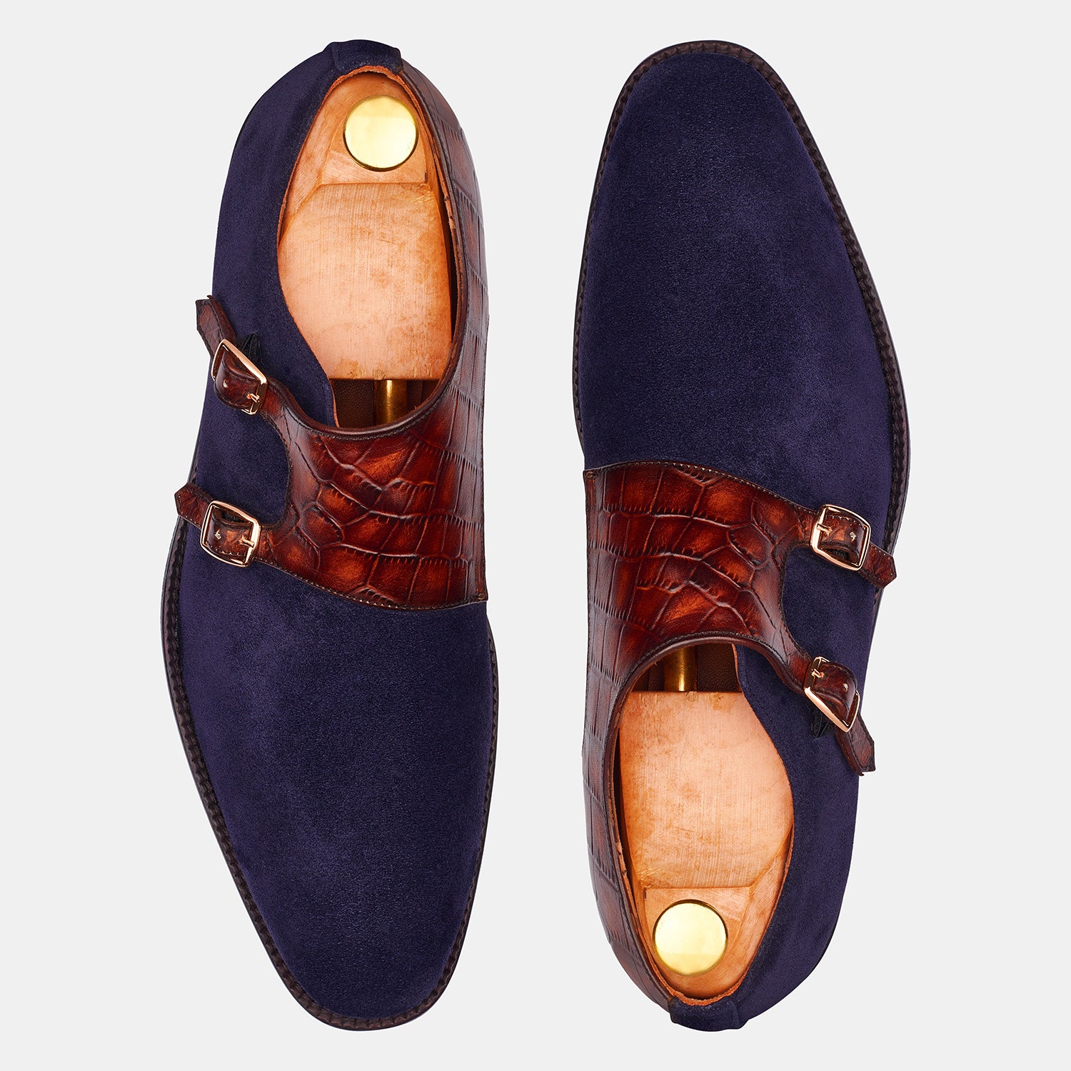 Blue & Brown Croc Brian Sweat Leather Monk Shoes
