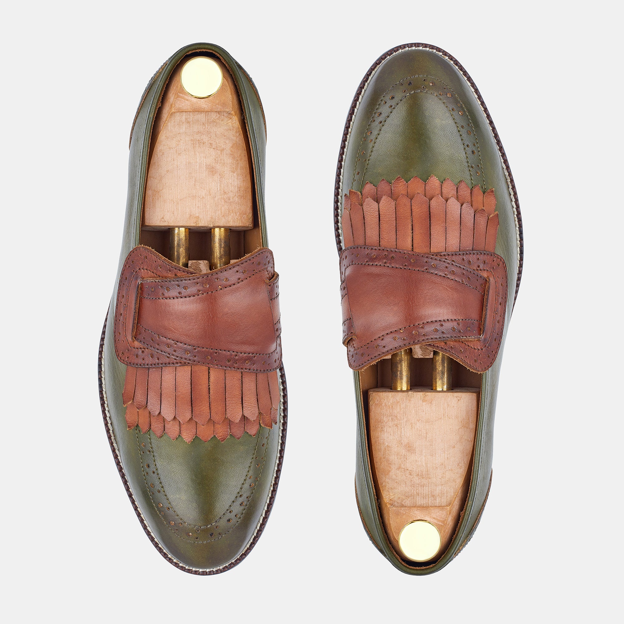 Light Green and Brown Hand Made Leather Shoes