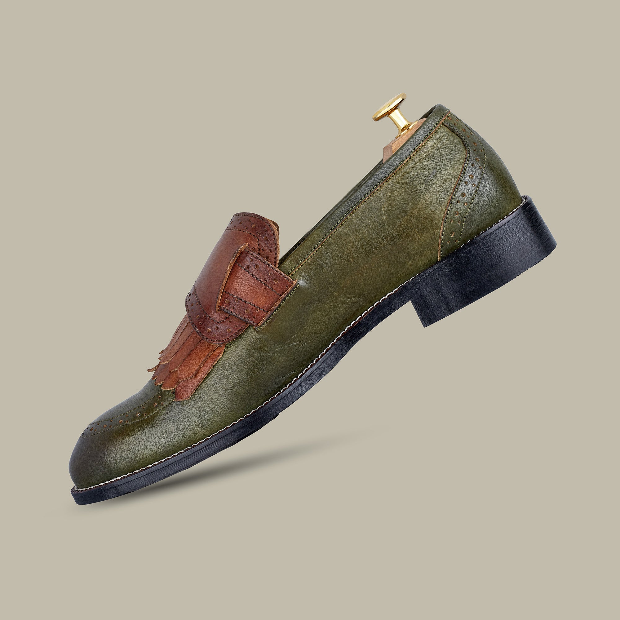 Light Green and Brown Hand Made Leather Shoes