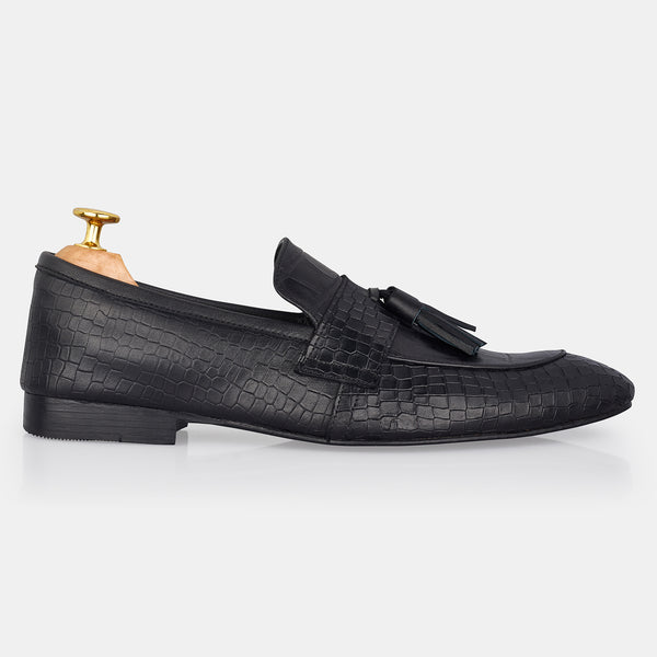 Black Michel Hand Made Leather Loafers Shoes