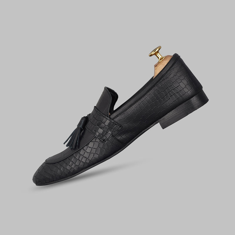 Black Michel Hand Made Leather Loafers Shoes