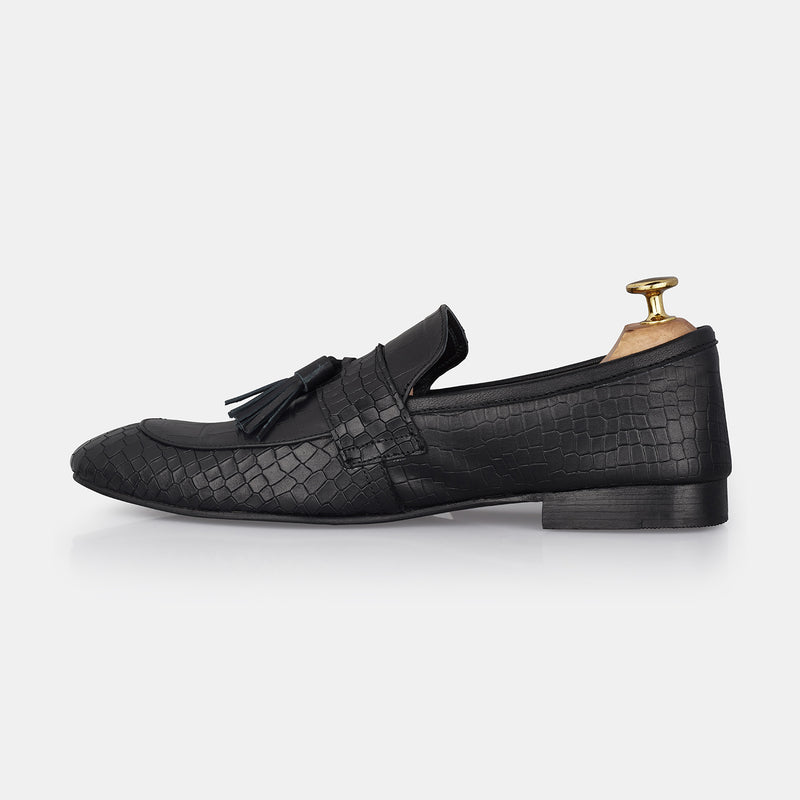 Black Michel Hand Made Leather Loafers Shoes