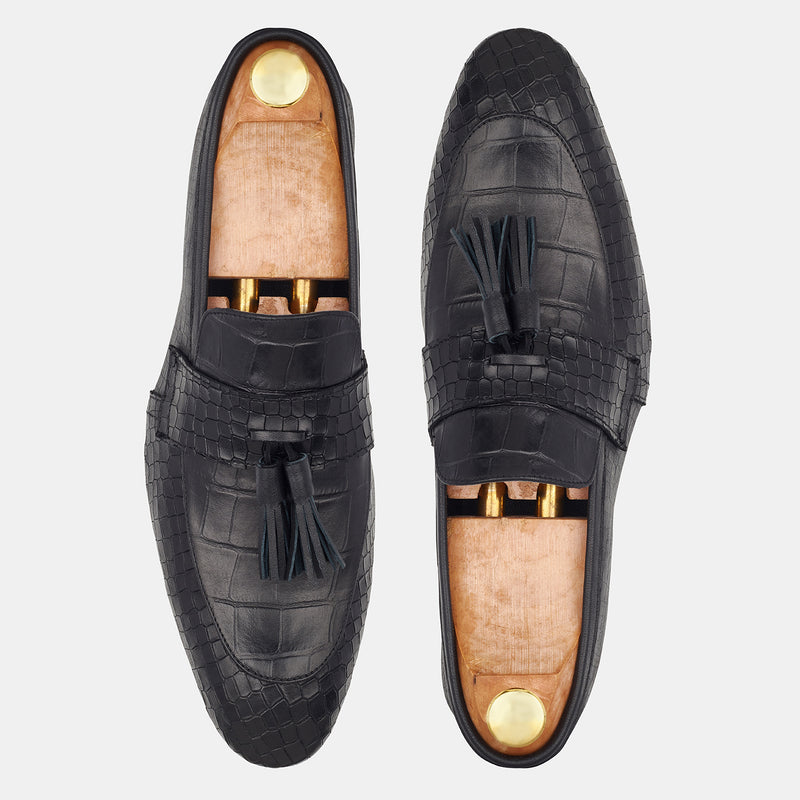 Black Michel Hand Made Leather Loafers Shoes