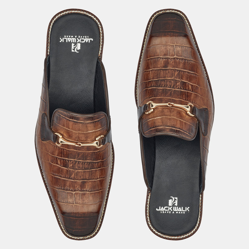 Brown Croc Half Hand Made Shoes