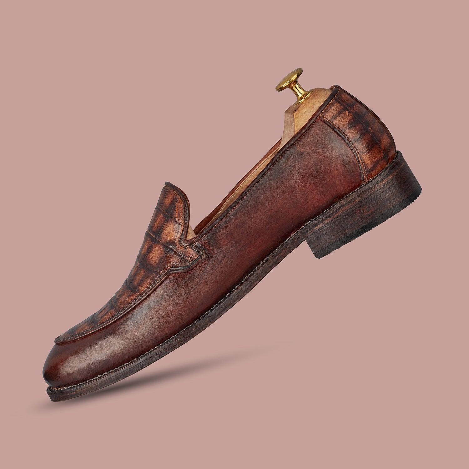 Dark Brown Jones Croc Leather Loafers