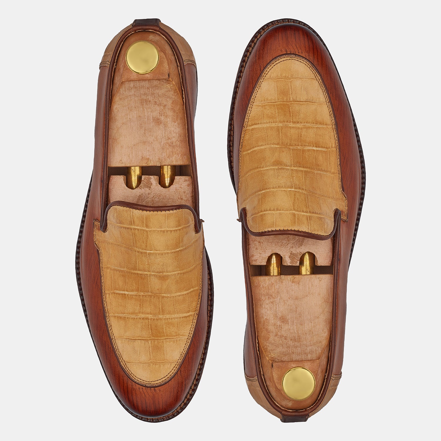 Yellow And Brown Jones Croc Leather Loafers