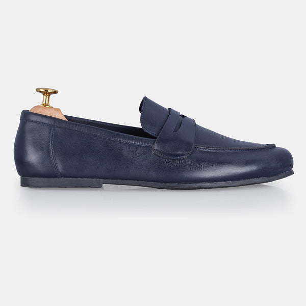 Navy Blue Smooth Leather Loafers