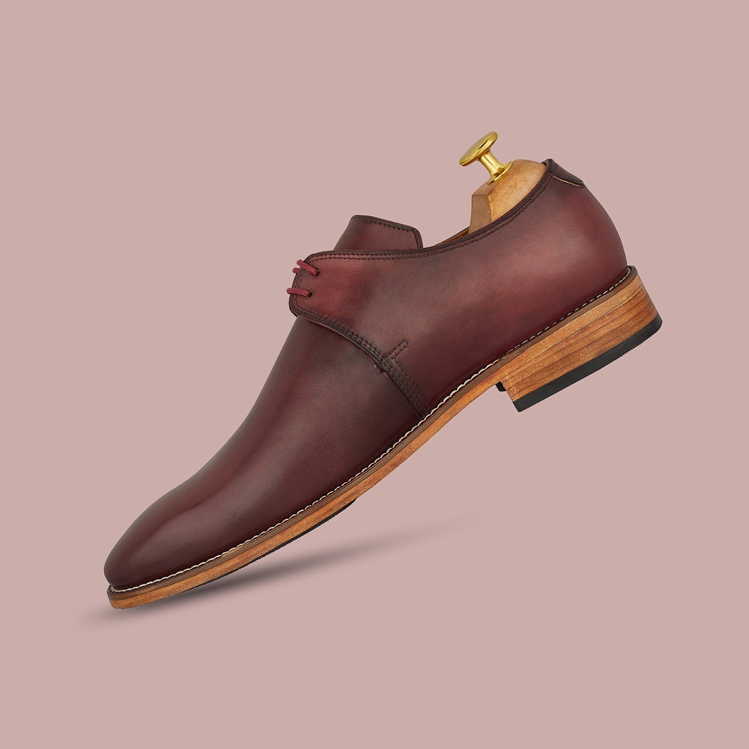 Burgundy Patina Hand Made Lace Up Shoes