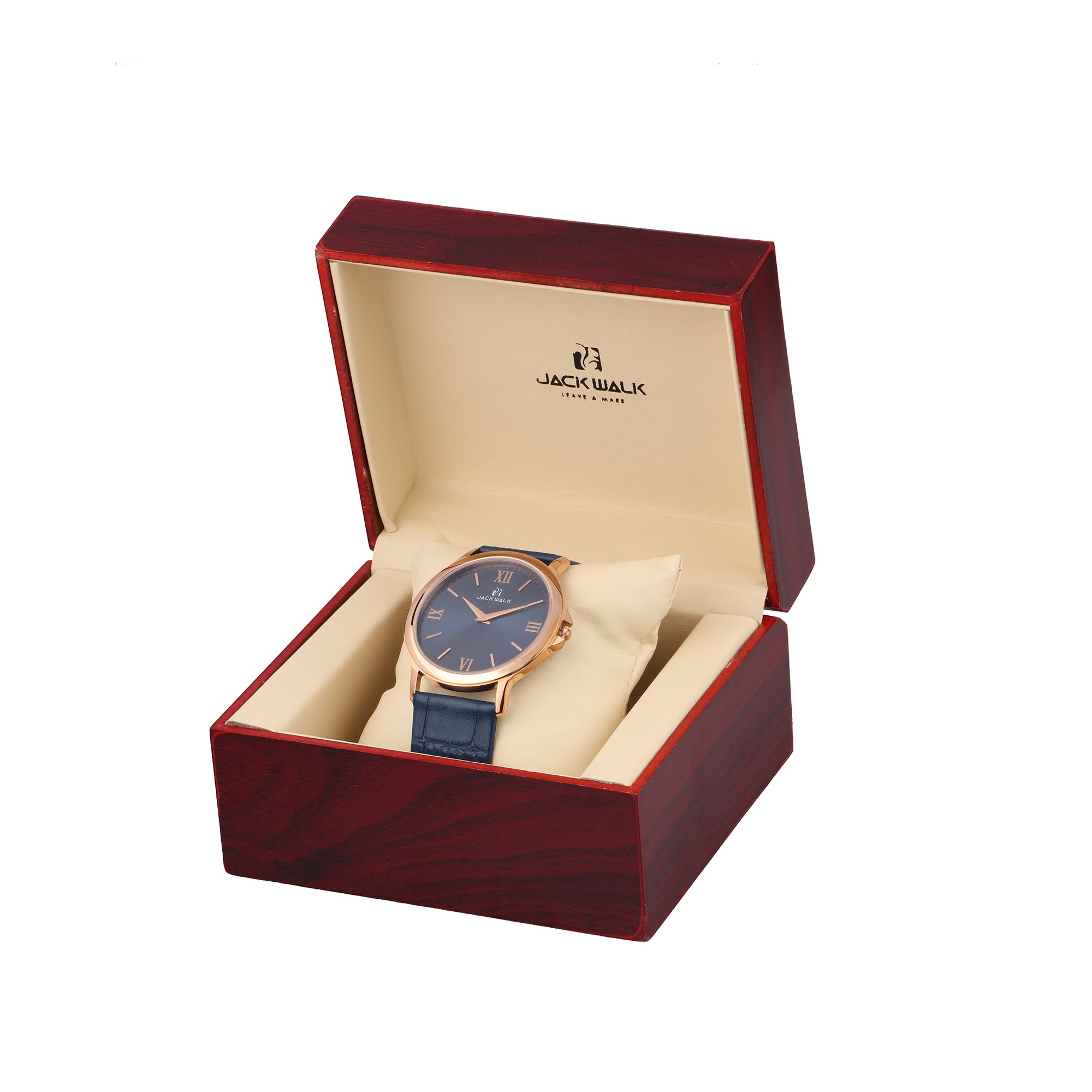 Gold case with blue lather Strap slim Watch for man