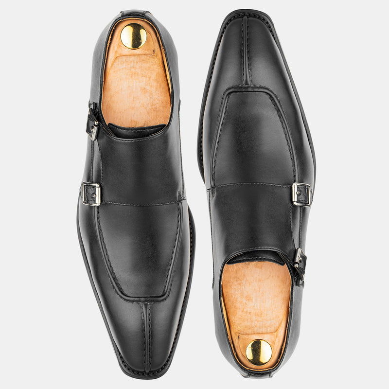 Leather Monk Black Shoes