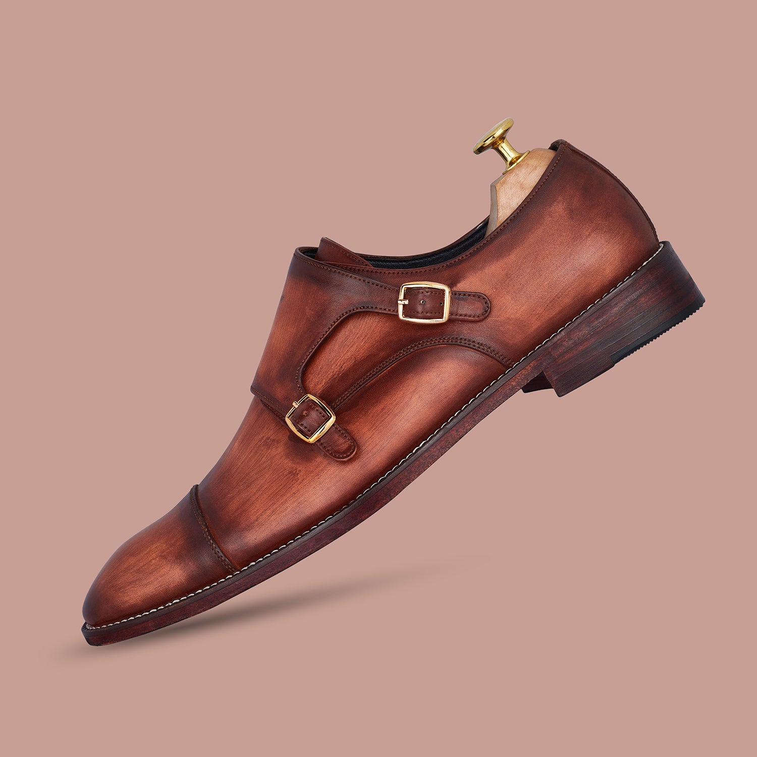 Ten Brown Double Monk Hand Made Shoes