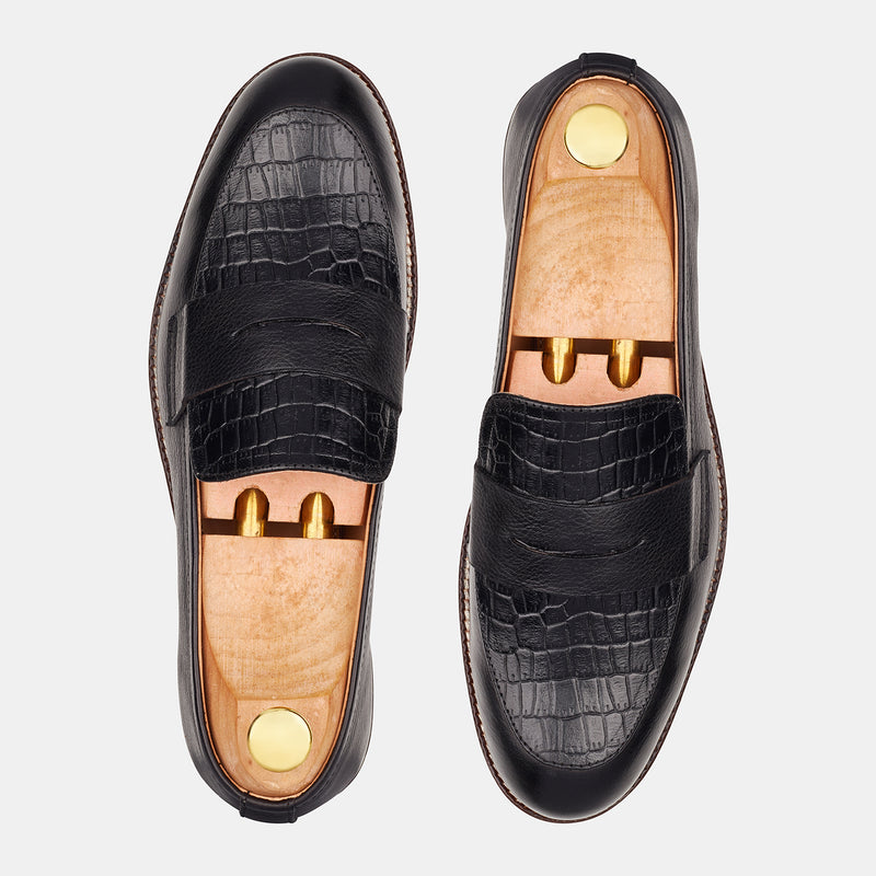 Black Valeria Crocodile Loafers