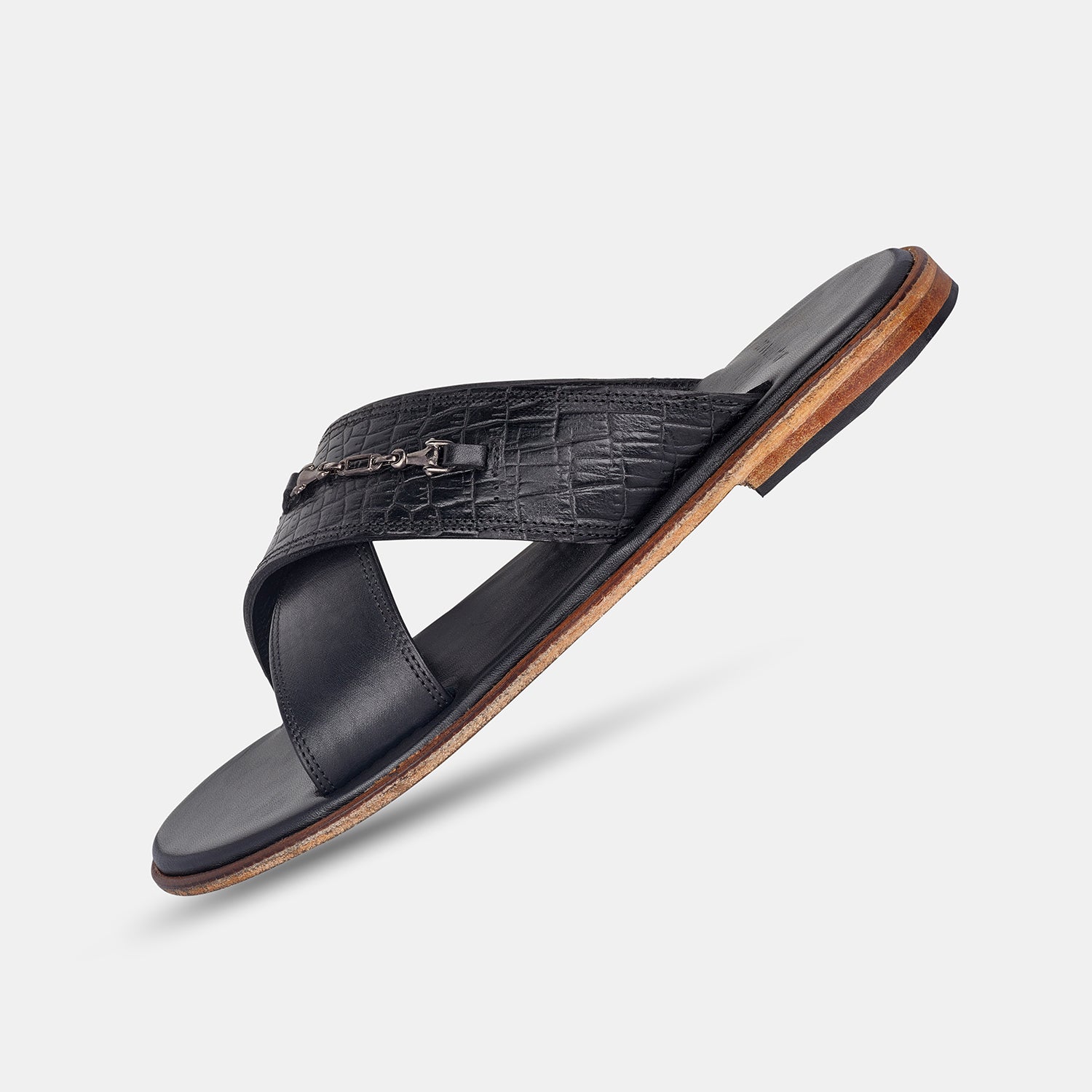 Black Matthew Jackson Croc Slippers