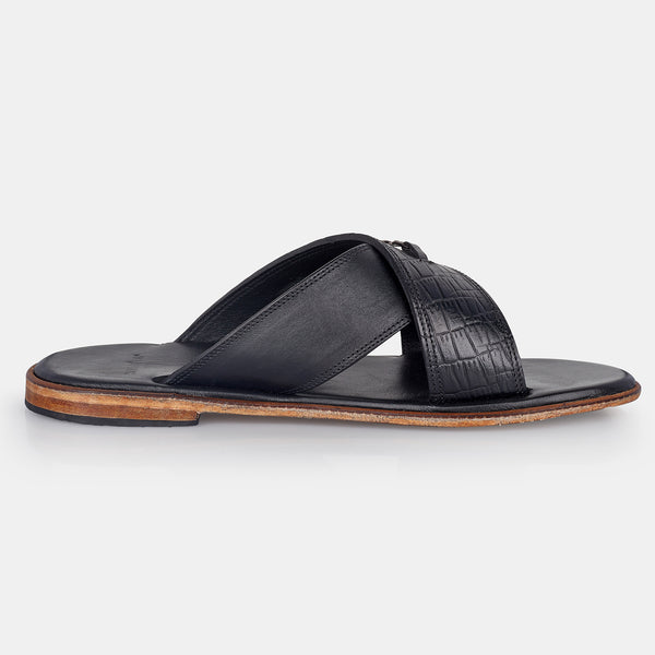 Black Matthew Jackson Croc Slippers