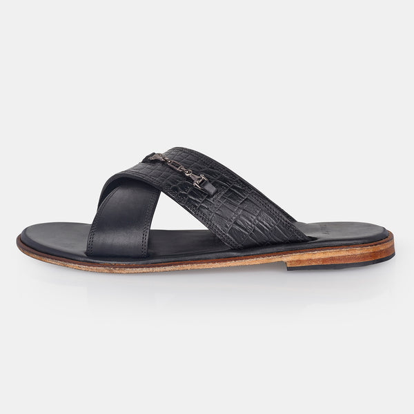 Black Matthew Jackson Croc Slippers