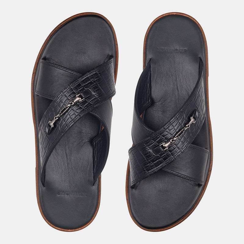 Black Matthew Jackson Croc Slippers