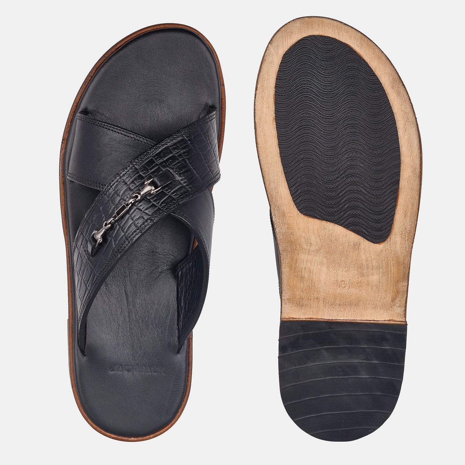 Black Matthew Jackson Croc Slippers