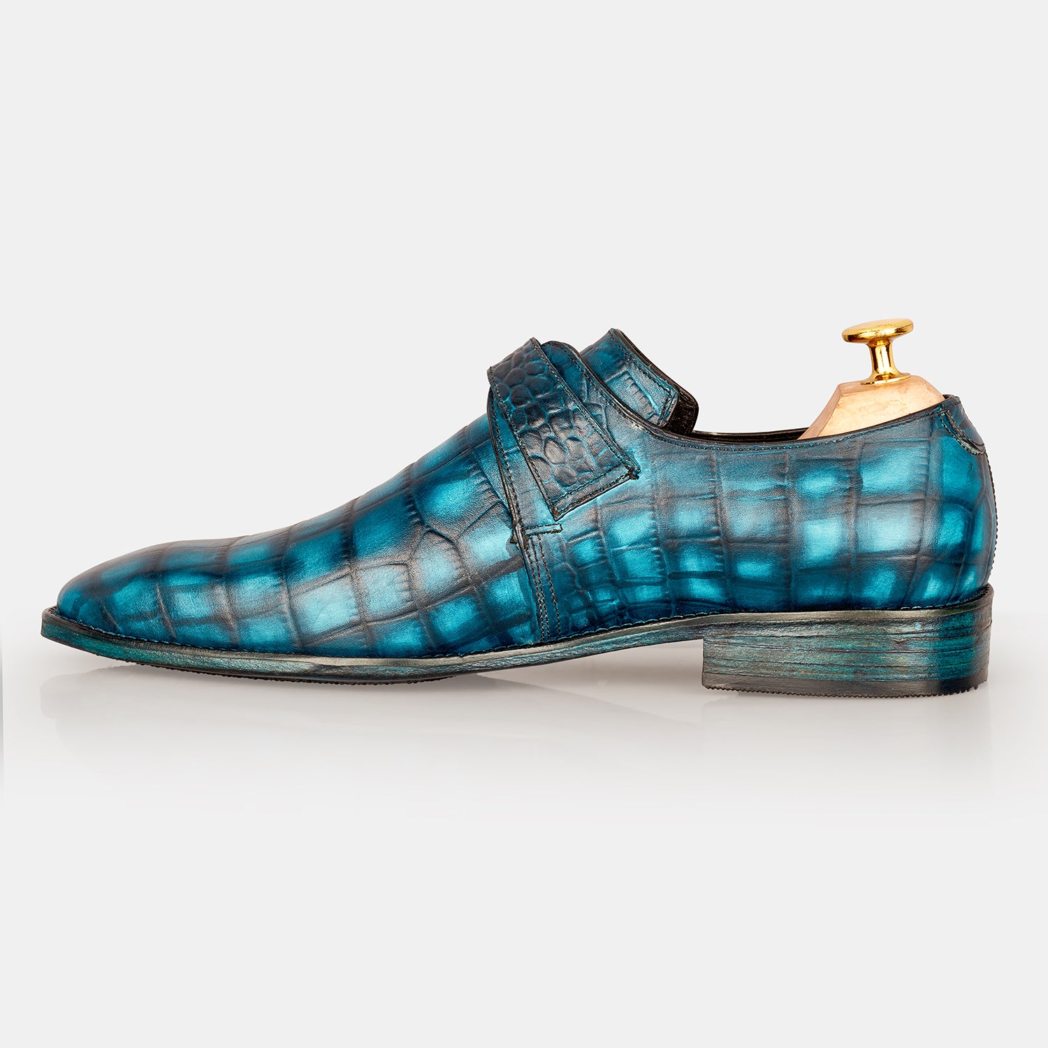 Aqua Blue John Wilson Crocodile Monk Shoes