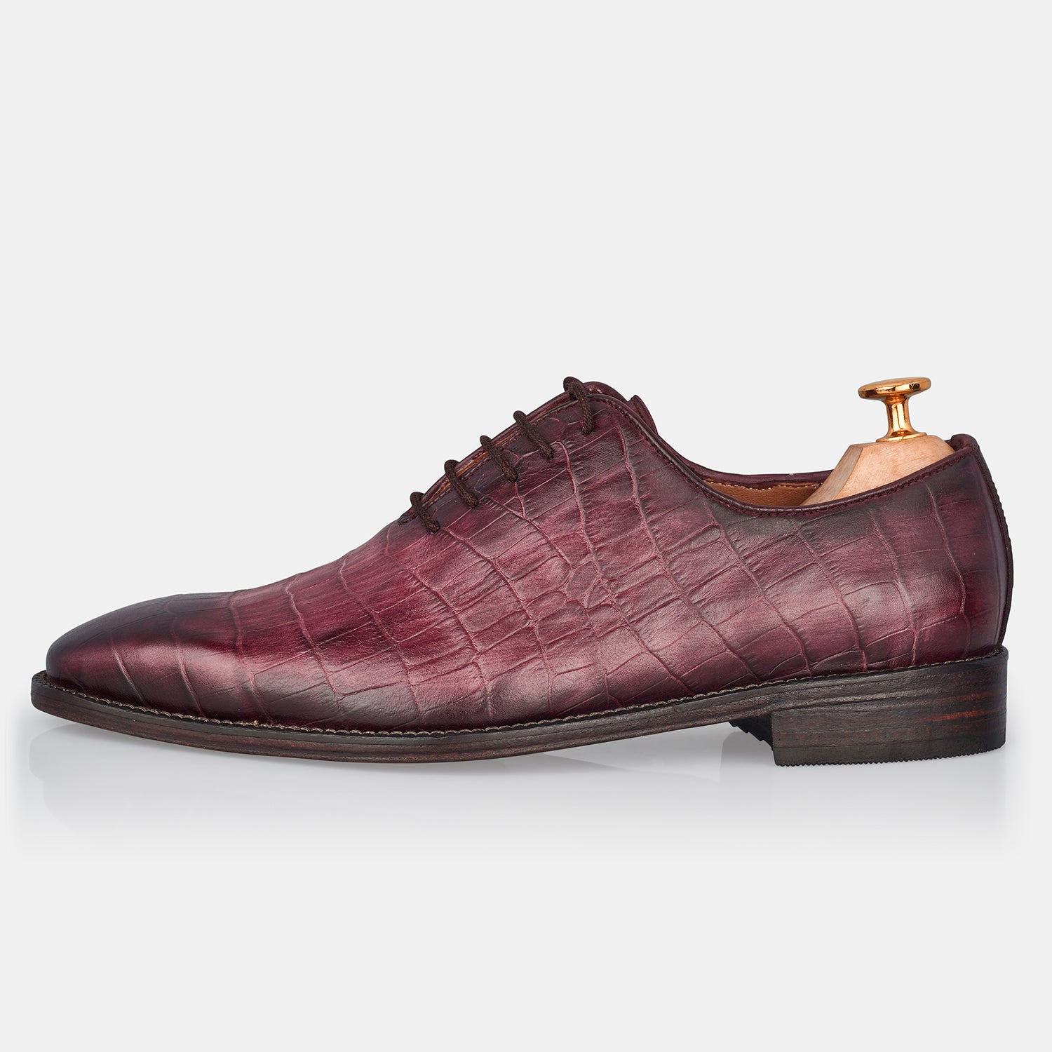 Burgundy Daniel Party Wear Crocodile Shoes