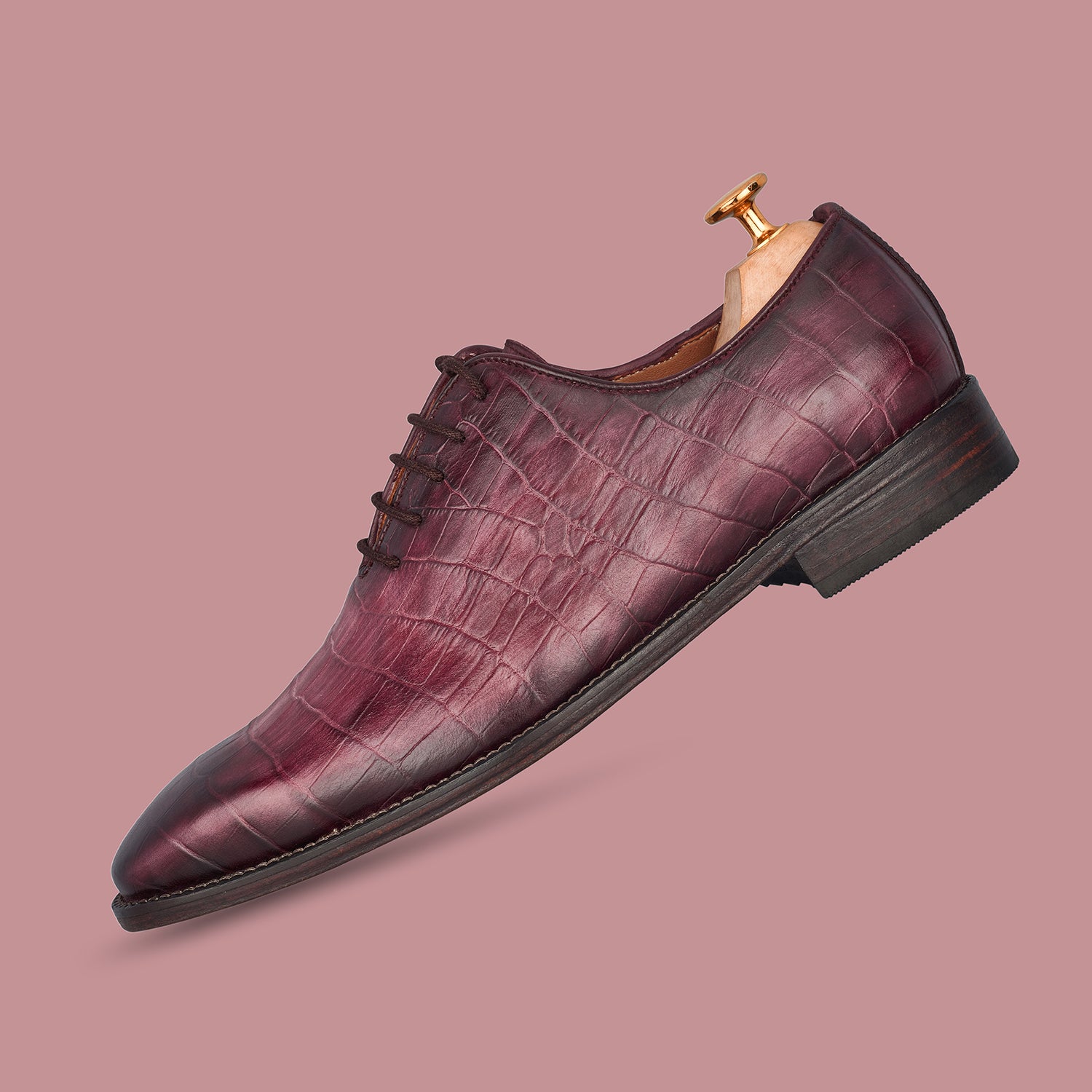 Burgundy Daniel Party Wear Crocodile Shoes
