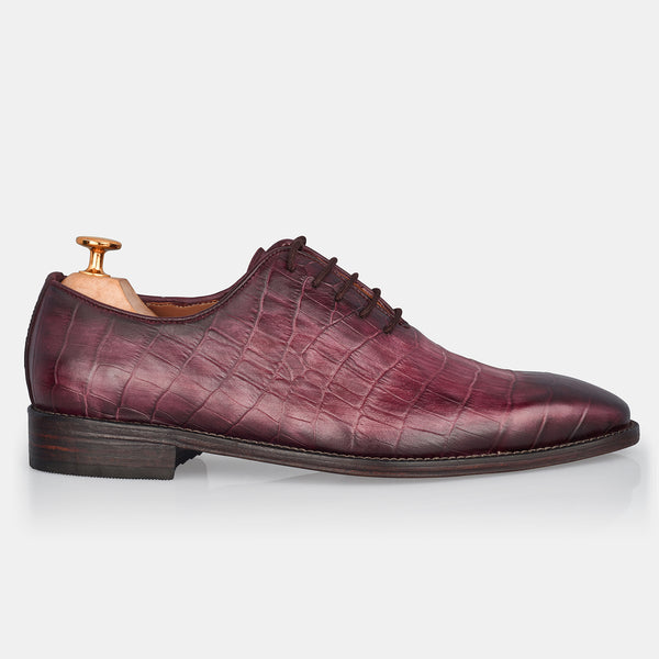 Burgundy Daniel Party Wear Crocodile Shoes