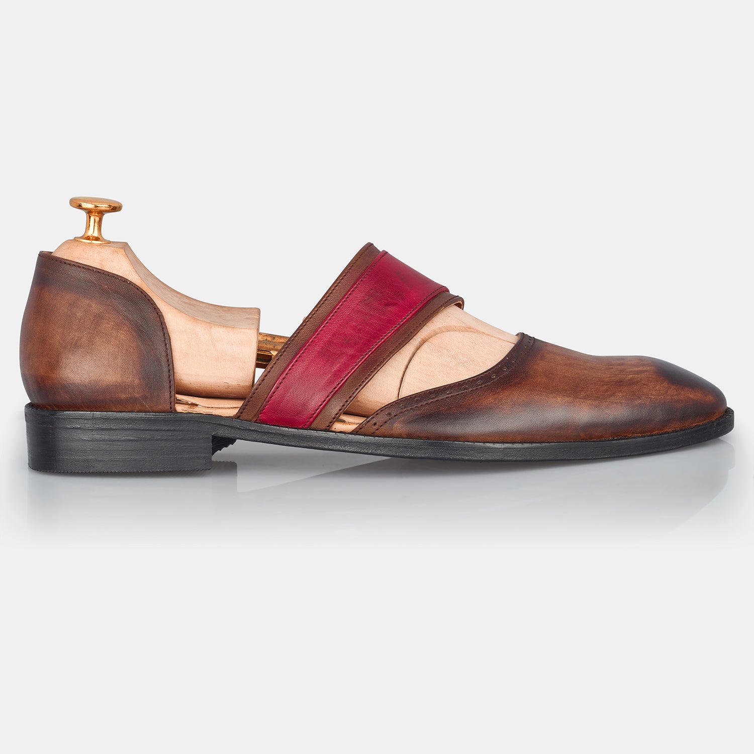 Red And Brown Woad Oak Marriage Function Shoes