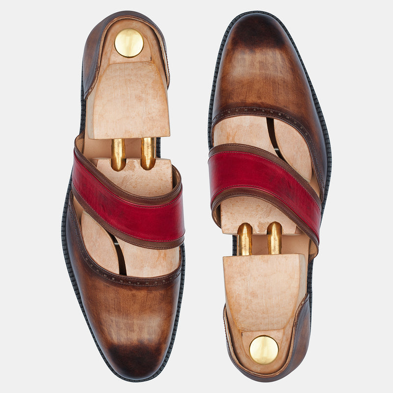Red And Brown Woad Oak Marriage Function Shoes